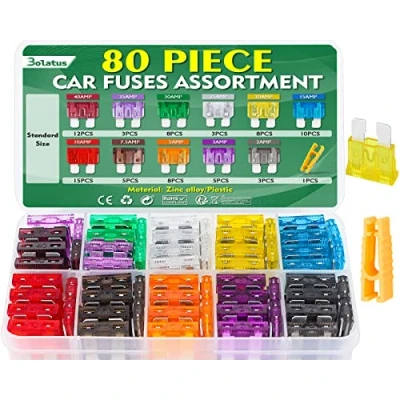 Imagen de Bolatus 80Pcs Mediano Fusibles Coche Kit, Automóvil Fusible 2A 3A 5A 7.5A 10A 15A 20A 25A 30A 35A 40A para Moto Caravanas Furgoneta +Fusibles Clip
