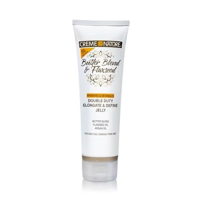 Imagen de Creme of Nature, Butter Blend &amp; Flaxseed, Gel de peinado, alarga y define los rizos, elimina el encrespamiento, textura no pegajosa grasa, cuidado del cabello rizado encrespado, 248ml