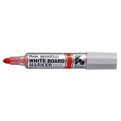 Imagen de Pentel Maxiflo MWL5W BX Rotulador de pizarra blanca (punta cónica ultrancha, 12 unidades), color rojo