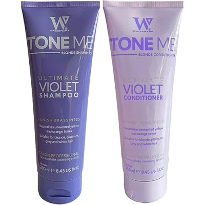 Imagen de set de champú púrpura y acondicionador con bolsa maquillaje gratis, Watermans Life is Better in Blonde