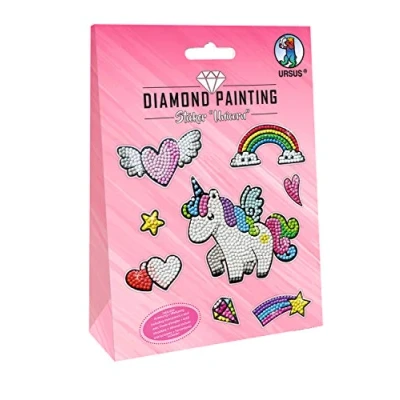 Imagen de Ursus Pegatinas para Pintura Unicornio, 2 Hojas de 6 x 10 cm, con Diferentes diseños Piedras Diamante, recogedores, Cera y Cuenco, Colorido, 15 cm