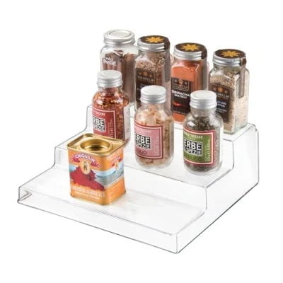 Imagen de iDesign organizador de cocina para especias, armarios pequeño plástico con 3 niveles, práctico soporte especiero especias y latas, transparente