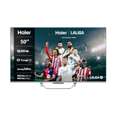 Imagen de Haier QLED 4K UHD H50Q800UX, 50&quot;, Smart TV, Google Dolby Atmos y Vision, HDR 10, Remote Control, Assistant, Bluetooth 5.1, DBX HDMI 2.1 x 4, Sin Marcos, 2024