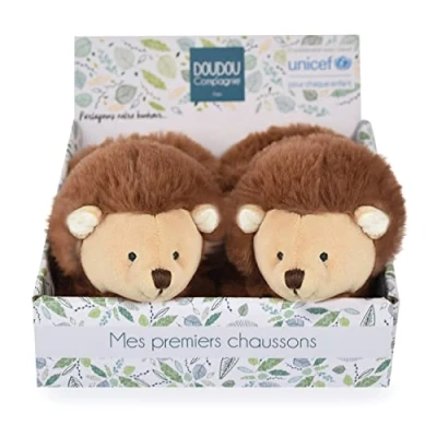 Imagen de Doudou et Compagnie DC3998 Zapatillas De erizo Marrón Caja abierta Sonajero integrado Idea regalo nacimiento para niña y niño 0 a 6 meses