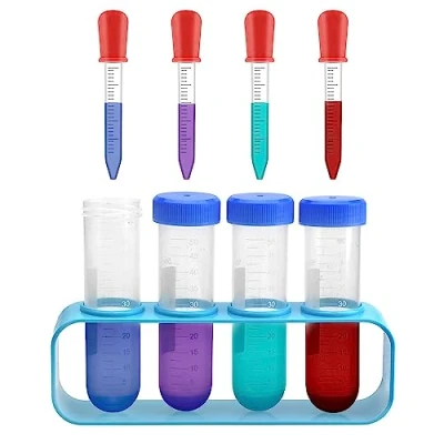 Imagen de DAWRIS pipeta para niños, 9 unidades, pipetas de plástico tubos ensayo 5 ml con soporte, y soporte tubo laboratorio creativo experimentos