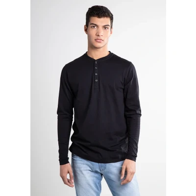 Imagen de Urban Classics Henley L/S TEE Camiseta de manga larga, Hombre, Talla: Large, Black