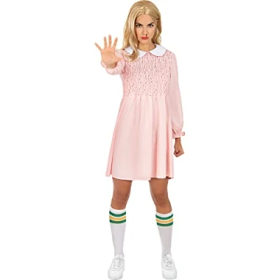 Imagen de Funidelia Disfraz de Once Stranger Things mujer Netflix, (Eleven) para adultos y divertidos accesorios Fiestas, Carnaval Halloween Talla L XL Rosa