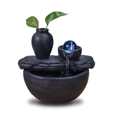 Imagen de Fuente de Mesa con florero Soli Flor Planten Mesa, luz LED Colorida, decoración hogar auténtica, Idea Regalo para Mujer y Hombre, 19 x 21 17 cm Sílice Zen&#039;Light
