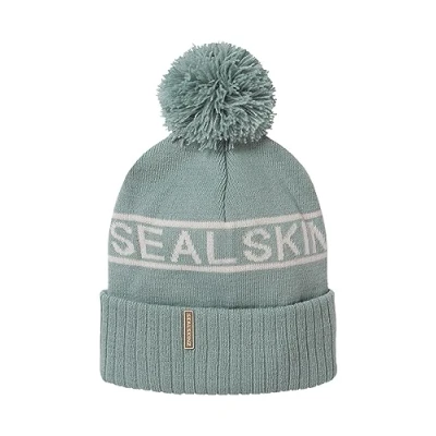 Imagen de SEALSKINZ Heacham Gorro con pompón Impermeable para Tiempo frío, Azul/Beis
