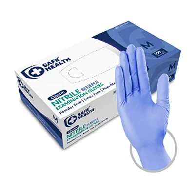 Imagen de Safe Health Guantes Desechables de examen Nitrilo Azul Púrpura Talla M, 100 unidades, Sin polvo látex, Certificado CE EN455, Atención médica Alimentación, 3,5 Mil