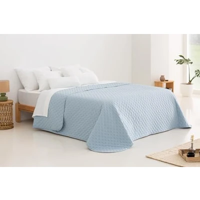 Imagen de Todocama Colcha boutí Fina con diseño Estrella, para Primavera, Verano, otoño e Invierno. 100% Microfibra Extra Suave. Cubre Cama Multiusos. 105 200x260cm Azul Claro