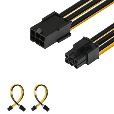 Imagen de J&amp;D Cable de extensión alimentación PCIe M/F 6 Pines (Paquete 2), a PCIe, Macho Hembra, 10 Pulgadas, Negro