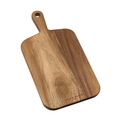 Imagen de Cole &amp; Mason H722131 Barkway Tabla de Cortar Cocina Pequeña Con Asa, Madera Acacia, 420mm x 210mm 20mm, Para Corte Verduras, Quesos, Frutas, No Apto Lavavajillas