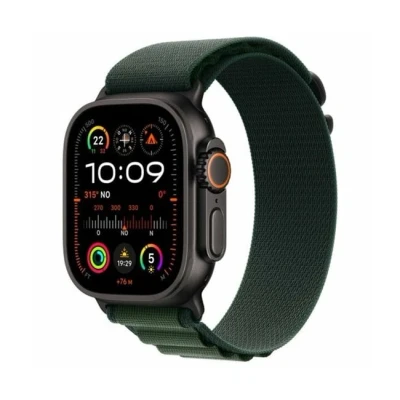 Imagen de Apple Watch Ultra 2 (2024), GPS + Cellular, 49 mm, Caja de Titanio Negro, Gesto doble toque, Correa Alpine Loop color Verde oscuro, Talla M