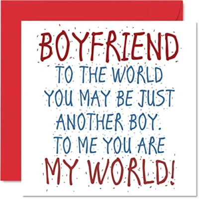 Imagen de Stuff4 Bonitas tarjetas de aniversario para novio, novio You Are My World, tarjeta feliz cumpleaños novia, regalos cumpleaños, San Valentín 145 mm x mm,