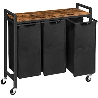 Imagen de HOOBRO Cesto para Ropa Sucia, Cesta Colada con 3 Bolsas Extraíbles, Carro de Lavandería, x 39,8 L, 84 33 74,5 cm, Lavadero, Baño, Marrón Rústico y Negro EBF38XY01G1