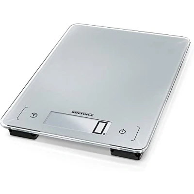 Imagen de Soehnle báscula de cocina Page Aqua Proof, digital que pesa entre 1 g y 10 kg, peso apta para lavavajillas con pantalla LCD XXL dígitos 23 mm altura, gris