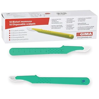 Imagen de GIMA Bisturí desechable estéril, con tapa de seguridad, n. 15, paquete 10, 27043