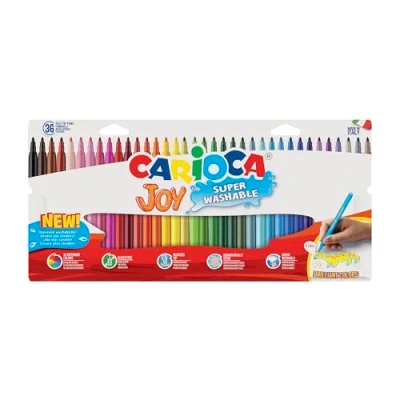Imagen de Carioca rotuladores Joy Paperboard Wallet, de colores para niños con punta fina, ideales dibujar y colorear, súper lavables, surtidos, 36 unidades