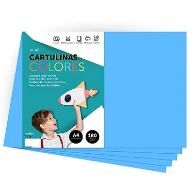 Imagen de Cartulina de Colores, A4 Colores Intensos, Hojas 180gr para Manualidades, Imprimir tus Documentos y Diseños Creativos, Folios · m office (10 hojas, azul turquesa)