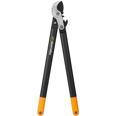 Imagen de Fiskars Podadera con yunque para madera seca y dura, Sistema cremallera PowerGear II, Diámetro corte: 5 cm, Cuchillas acero templado antiadherente, Longitud: 69 Negro/Naranja, L77, 1000583