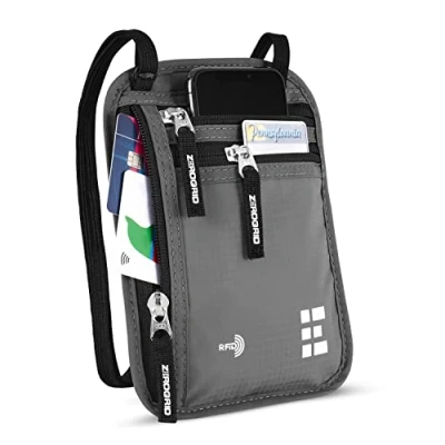 Imagen de Zero Grid Portadocumentos de Viaje con Protección RFID Cartera para Colgar y Porta Pasaporte (Ash)