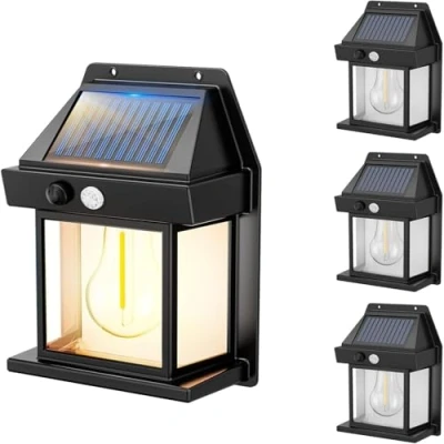 Imagen de Lumisky Lote de 4 apliques pared solares LED blanco cálido, bombillas Sunflare H17 cm