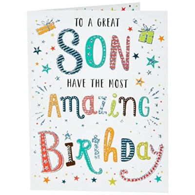 Imagen de Piccadilly Greetings Regal Publishing Tarjeta de cumpleaños moderna para hijo, verde, negro, gris, naranja, blanco, 8 x 6 pulgadas