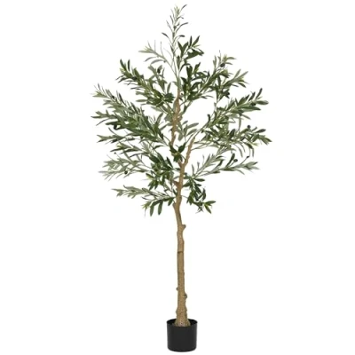 Imagen de HOMCOM Olivo Artificial 150 cm Planta con Maceta y Hojas Decorativa para Interior Verde