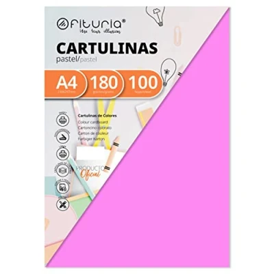 Imagen de Pack 100 Cartulinas Color Rosa Tamaño A4 180g