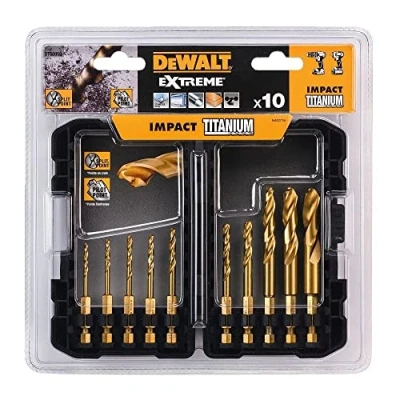 Imagen de DeWalt DT50050 QZ Juego de 10 Brocas Impacto Titanium diámetro 3, Arándano