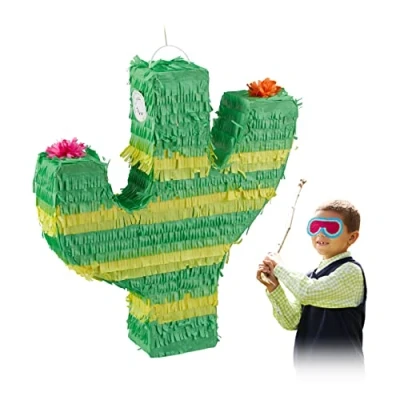 Imagen de Relaxdays Piñata de Cactus, Colgante, Niños, Chicas, Cumpleaños, para Rellenar y Golpear, en Verde Amarillo, Color, 1 Unidad (10031479)