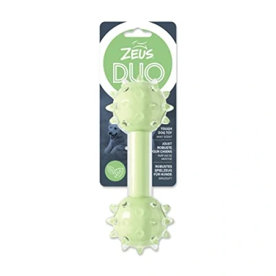 Imagen de Zeus Juguete para Masticar Perro Duo Mancuerna con Púas, 18cm, Verde, Aroma a Menta
