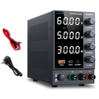 Imagen de Fuente de alimentación laboratorio ajustable 60V 5A Regulable CC con USB A/Tipo c Pantalla LED 4 dígitos reguladora codificador banco