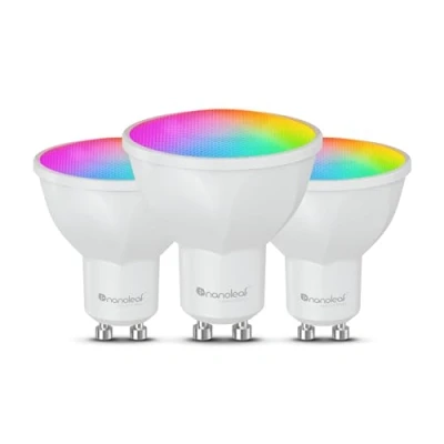 Imagen de Nanoleaf Matter Essentials 3 Bombillas Led GU10 RGBW Inteligentes y Regulables Luces 16M Colores, sobre Thread, Bluetooth, Compatible con Google Apple, Decoración Habitación Gaming