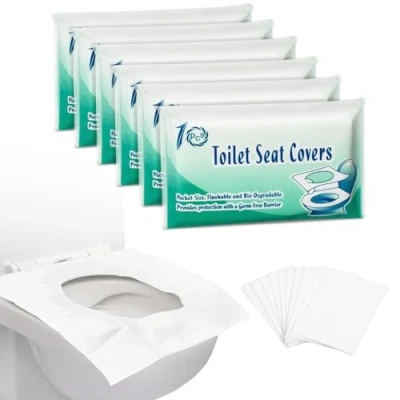 Imagen de MAIYADUO 60 Protector WC Desechable para Adultos y Niños Fundas Desechables de Viaje el Asiento del Inodoro Paquete Bolsillo, Fácil Llevar, se Utiliza en Aseos Públicos