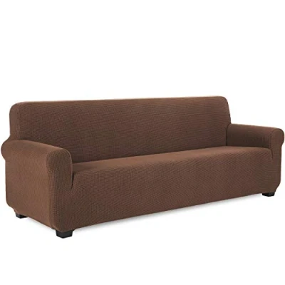 Imagen de TIANSHU Funda Elástica para sofá, Sofa 4 Plaza, Ajustables Fundas Elasticas, Proteger el de Sofá con Reposabrazos Antideslizante Antimanchas Lavable (Café)