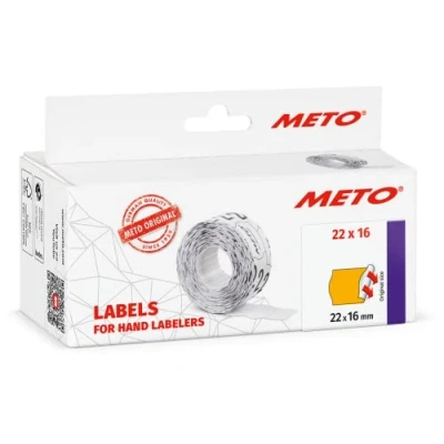 Imagen de Meto etiquetas para etiquetadoras manuales (22x16 mm, 2 líneas, naranja fluorescente, 6000 unidades, adherencia permanente, Meto, Contact, Sato, Avery, Tovel, Samark, etc.)