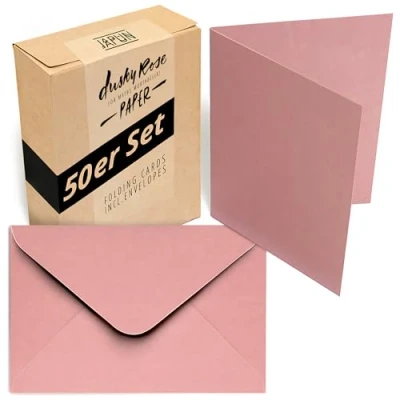 Imagen de Japun Juego de 50 tarjetas plegables et sobres, para diseñar, etiquetar o imprimir DIN A6 / C6 rosa