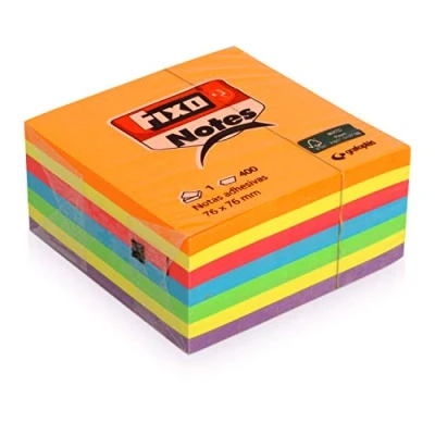 Imagen de FIXO Notes 65005483. Cubo de Notas Adhesivas, 400 Hojas, 76x76mm, Colores Surtidos Neón