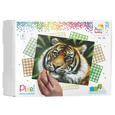Imagen de Pracht Creatives Hobby Pixel P090028 Tiere Mosaico Caja de Regalo con Imagen Tigre Aprox. 25,4 x 20,3 cm, tamaño para niños y Adultos, Colorido, Mittel