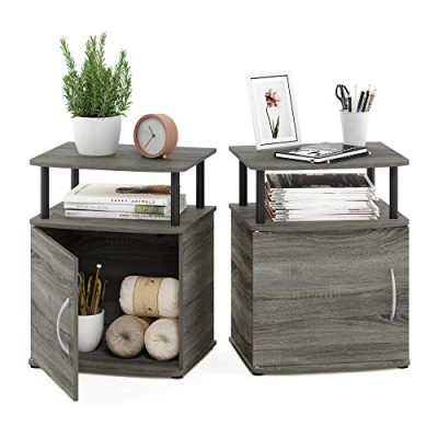 Imagen de Furinno Jaya diseño utilitario, Mesa Auxiliar, mesita de Noche, Engineered Wood, Roble Francés/Negro, Paquete 2