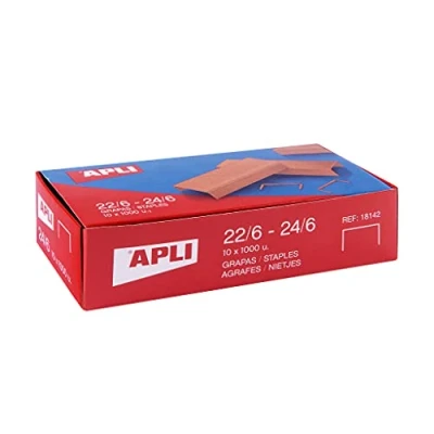 Imagen de APLI 18964 Pack de 10.000 grapas cobre galvanizadas no. 22/6 24/6 10 cajitas 1000