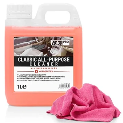 Imagen de detailmate ValetPro Classic All Purpose Cleaner Limpiador Concentrado Multiusos (bidón de 1 litro, Incluye paño Microfibre para la Limpieza Interior