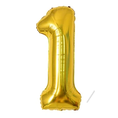 Imagen de Globo de cumpleaños con número 1 años aluminio rayas doradas en 40 pulgadas 101 cm para decoración helio