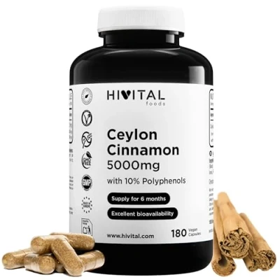 Imagen de Canela De Ceylán 5000 mg. 180 cápsulas veganas para 6 meses tratamiento. Extracto Natural rama (Cinnamomum Zeylanicum) con 10% Polifenoles. Hivital