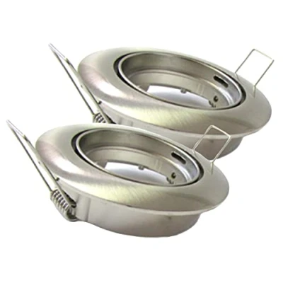 Imagen de 2 soportes para foco empotrables orientables, portafoco redondo con muelle, orificio de 75 mm, bombillas LED GU10 y MR16 (níquel satinado)