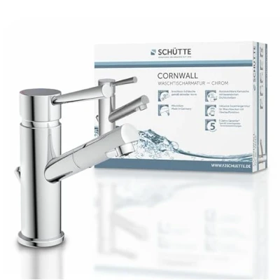 Imagen de Schütte Cornwall mezclador de lavabo, baño, grifo monomando con desagüe automático, cromo, metal, alta presión