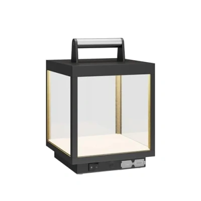 Imagen de Lucande LED lámpara de mesa recargable Cube, aluminio, IP54, atenuable