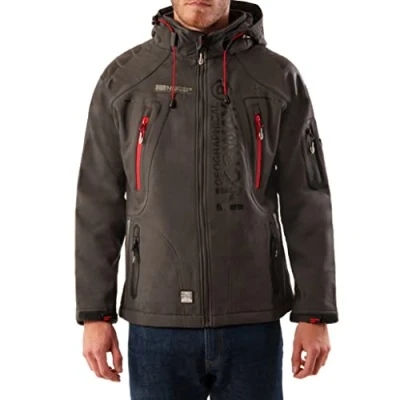 Imagen de Geographical Norway TECHNO MEN Chaqueta Softshell Impermeable Hombres Capucha Hombre Transpirable Exteriores Invierno Viento Actividades Ideales Para (GRIS L)